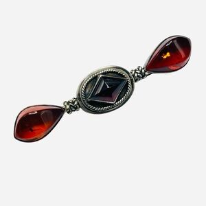 Designer Lori Bonn Sterling, Garnet and Amber Bar Pin